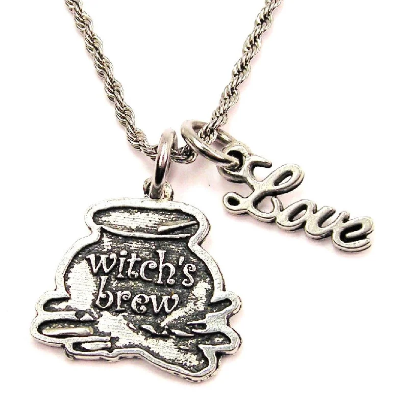 fashion statement necklaces for women -Witch's Brew Cauldron 20" Chain Necklace With Cursive Love Accent