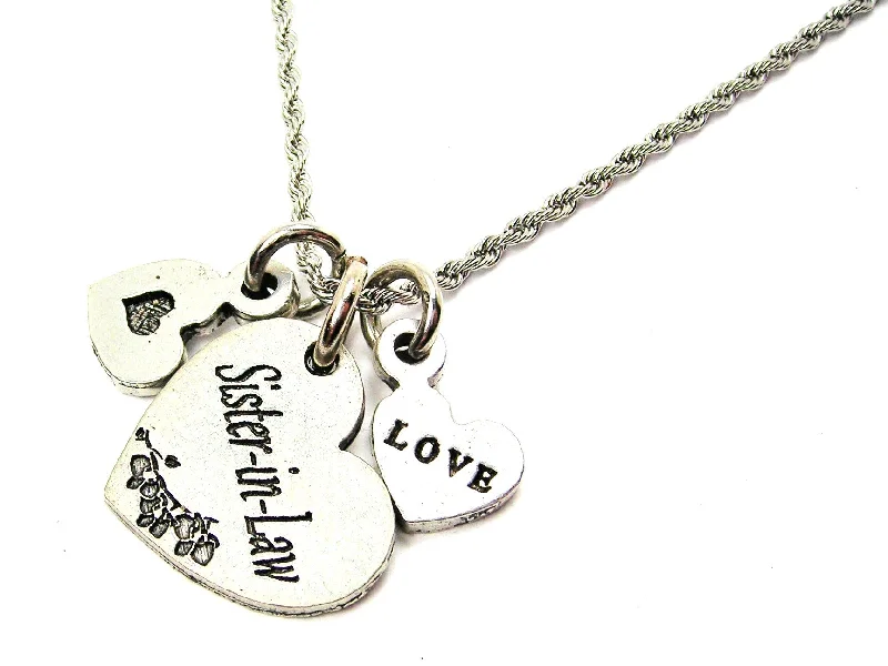 birthstone necklaces for women -Sister-In-Law Heart With Hearts Stainless Steel Rope Chain Necklace