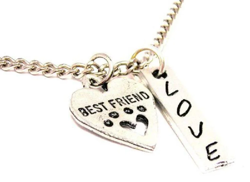 zodiac necklaces for women -Best Friend Paw Print Heart Love Stick Necklace