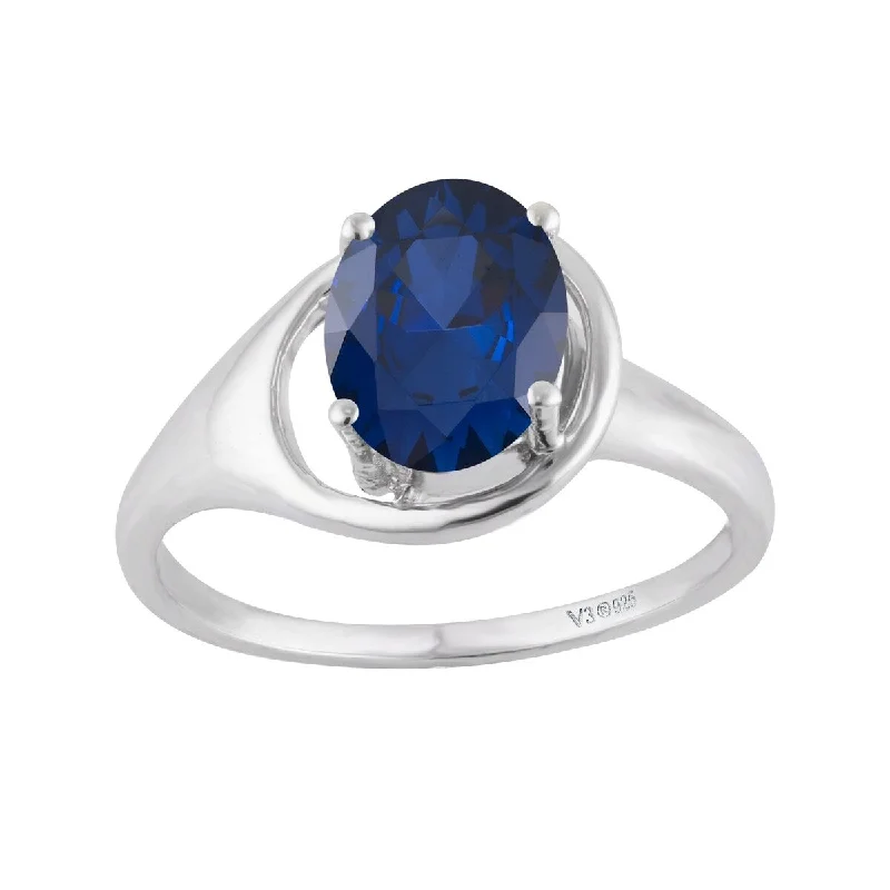 men's style rings for women -Sterling Silver with Blue Sapphire Soliltaire Ring