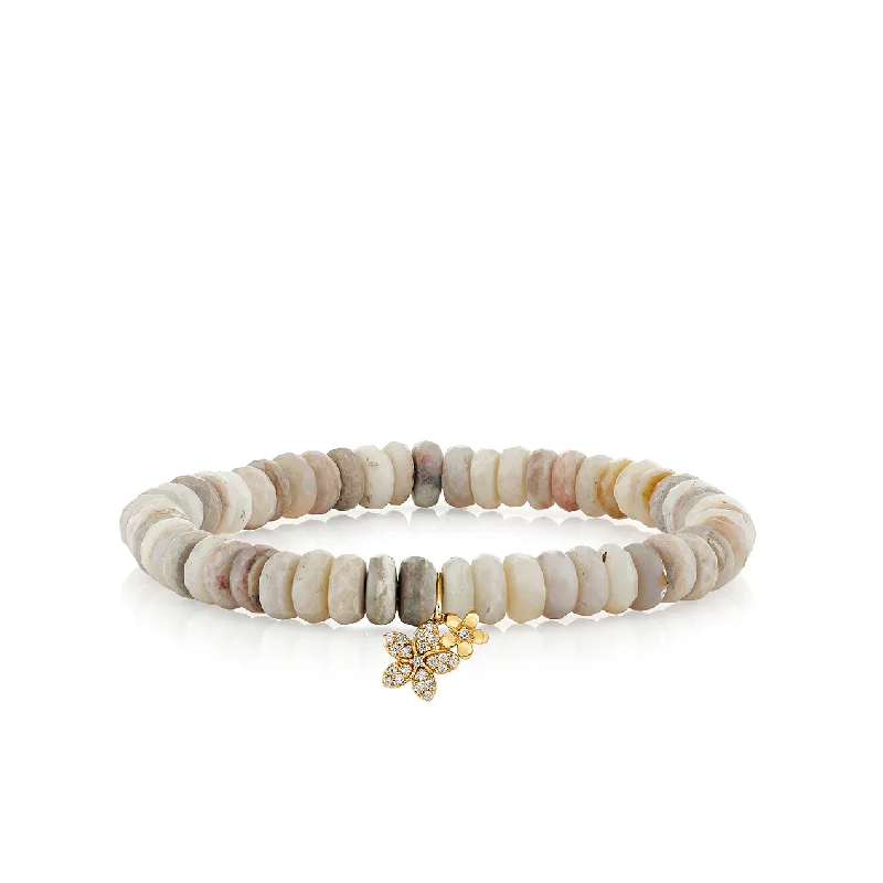 layered bracelets for women -Gold & Diamond Small Double Plumeria on Australian Opal