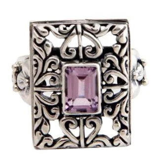 adjustable gold rings for women -Handmade Sterling Silver 'Mythic Garden' Amethyst Ring (Indonesia)