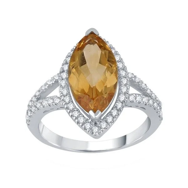 custom engraved rings -Sterling Silver with Citrine and White Topaz Marquise Split Shank Promise Ring.