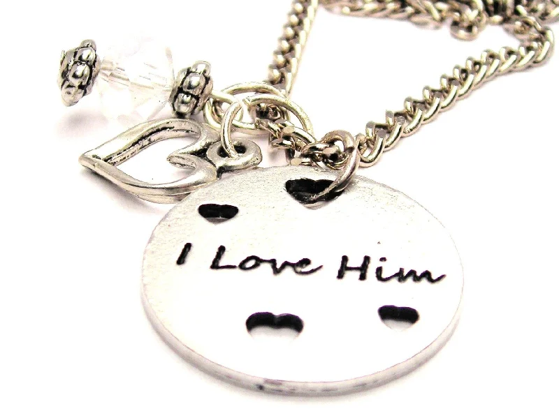 dainty gold necklaces for women -I Love Him With Hearts Necklace with Small Heart