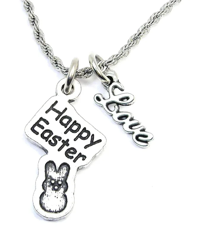 women's gold necklaces -Happy Easter With Marshmallow Bunny 20" Rope Necklace With Love