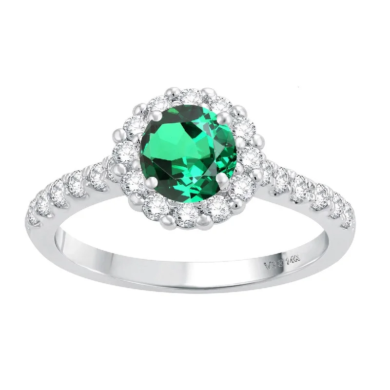 stylish rings for women -1.35ct Emerald and White Diamond Halo Ring in White Gold