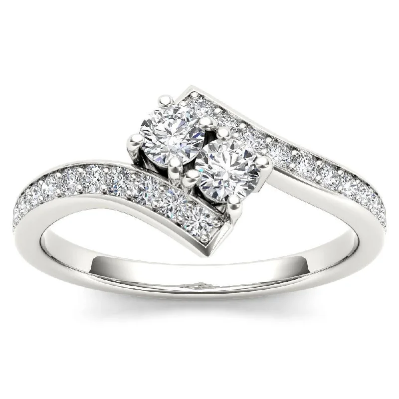 custom wedding rings -De Couer 14k White Gold 1ct TDW Diamond Two-Stone Ring - White H-I