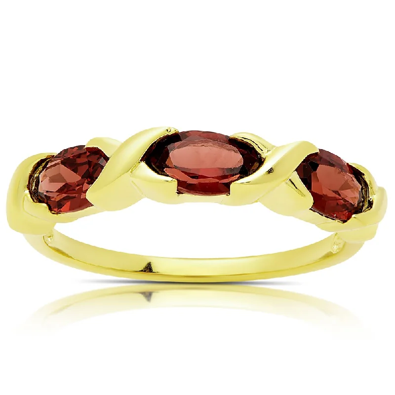 personalized rings for women -Dolce Giavonna Gold Over Sterling Silver Garnet Three Stone Ring