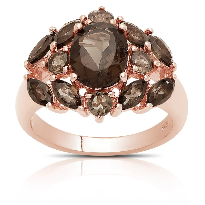 halo engagement rings -Dolce Giavonna Gold Over Silver Smokey Quartz Cocktail Ring