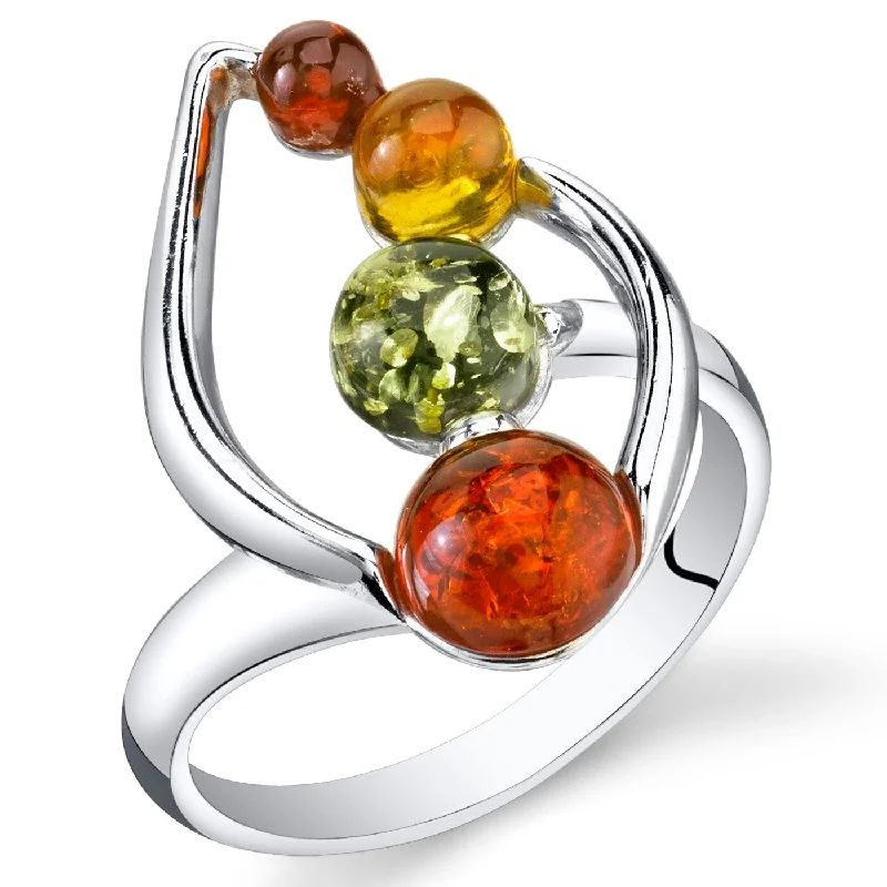 engagement rings for brides -Baltic Amber Leaf Design Ring in Sterling Silver