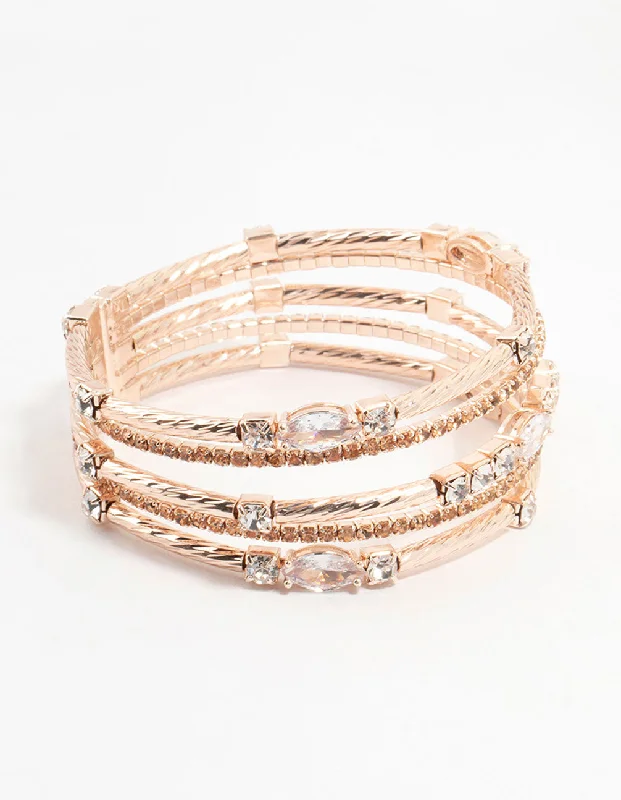 sterling silver cuff bangles -Rose Gold Layered Diamante Wrist Cuff