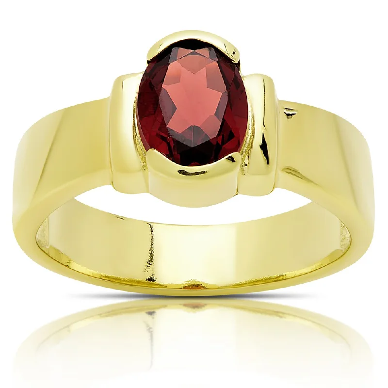 eternity rings with diamonds -Dolce Giavonna Gold Over Sterling Silver Oval Garnet Solitaire Ring