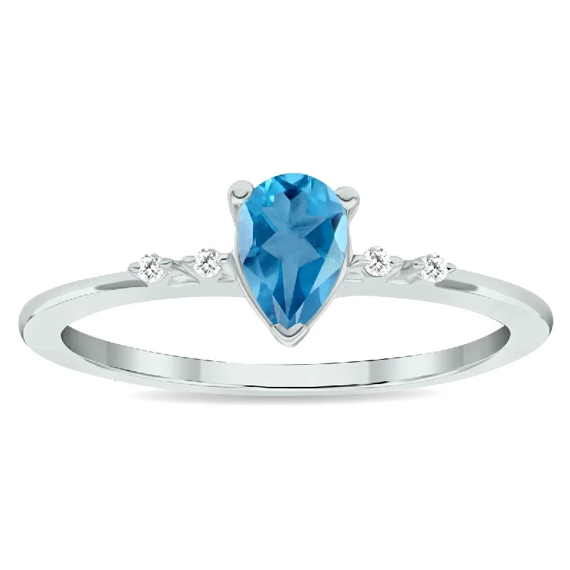 fashion wedding rings -Women's Blue Topaz and Diamond Sparkle Ring in 10K White Gold