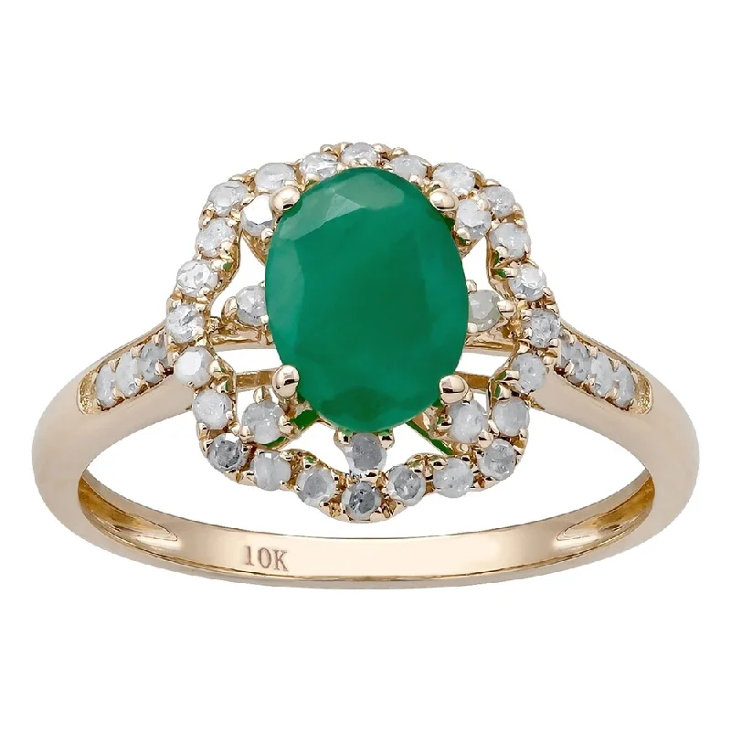 custom rings for women -Viducci 10k Yellow Gold Emerald and 2/5ct Diamond Halo Ring (G-H, I1-I2)