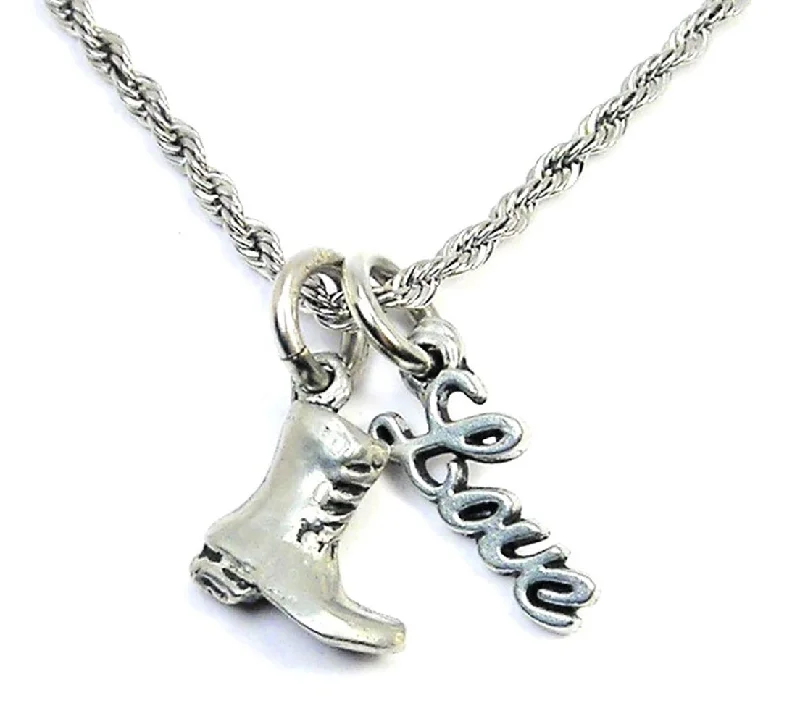 butterfly necklaces for women -Combat Boot 20" Rope Necklace With Love