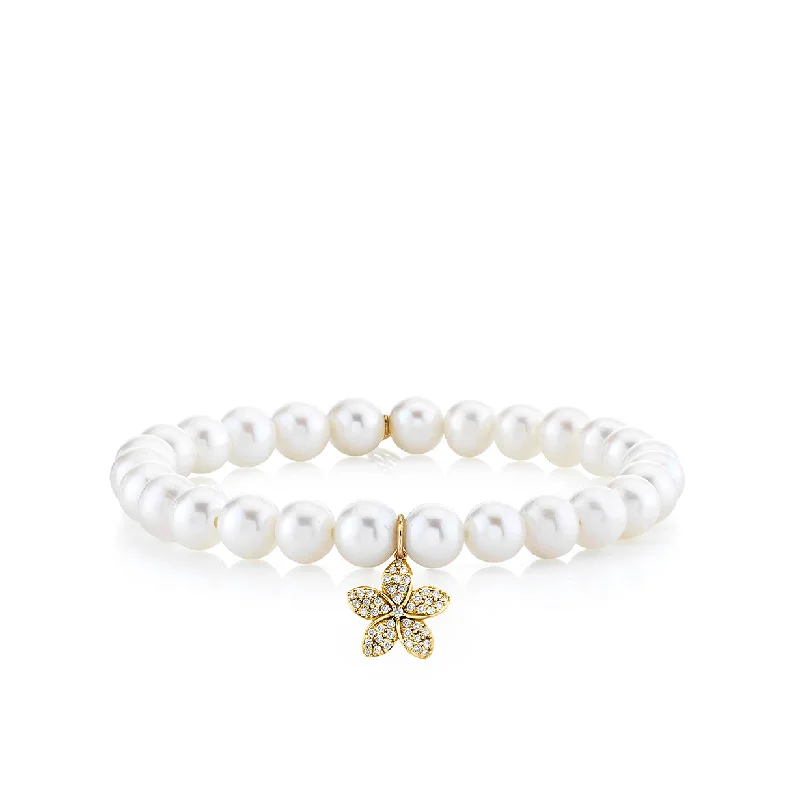 beaded bracelets for women -Gold & Diamond Plumeria on Pearls