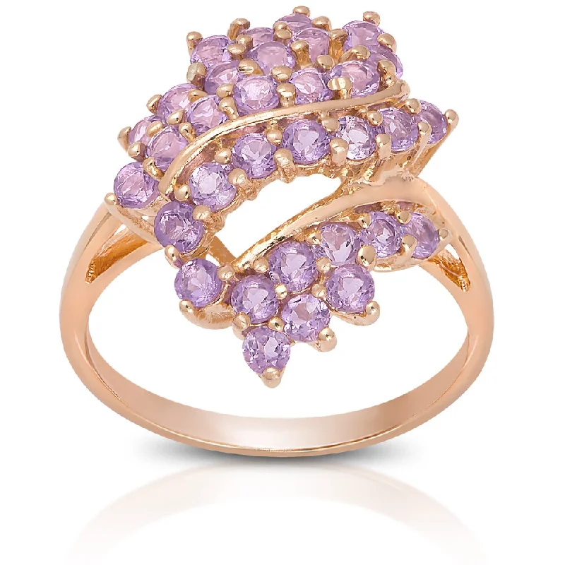 vintage diamond rings -Dolce Giavonna Rose Gold over Sterling Silver Amethyst Cluster Ring