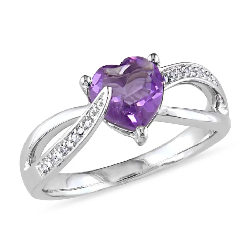 emerald rings for women -Miadora Sterling Silver Amethyst and Diamond Accent Heart Ring