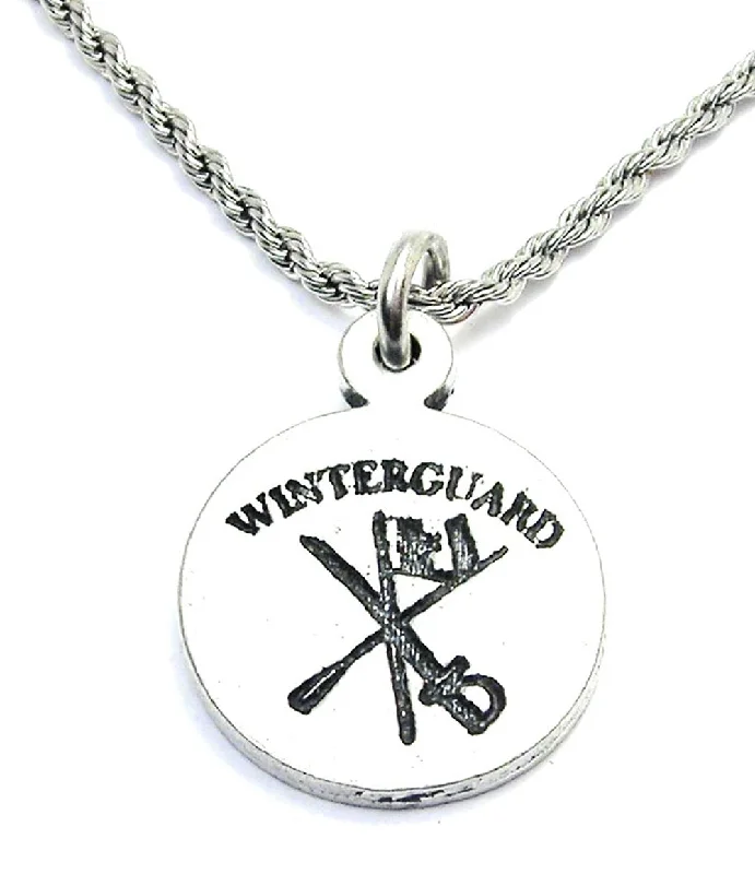 silver bar necklaces for women -Winterguard With Flag And Sword Single Charm Necklace