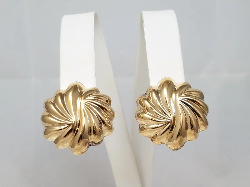 modern earrings for women -14k Yellow Gold Round Hollow 3D Fluted Earrings