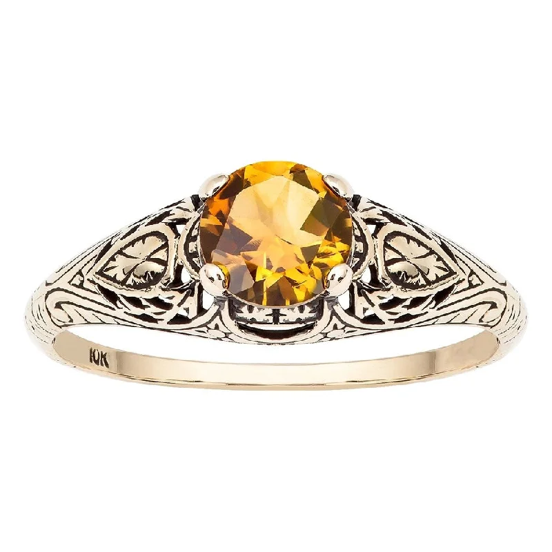 engraved rings for women -Viducci 10k Yellow Gold Vintage Style Genuine Citrine Scroll Ring