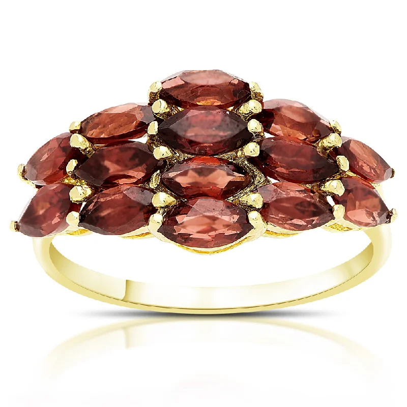 luxury diamond wedding rings -Dolce Giavonna Gold Over Sterling Silver Marquise Garnet Cluster Ring