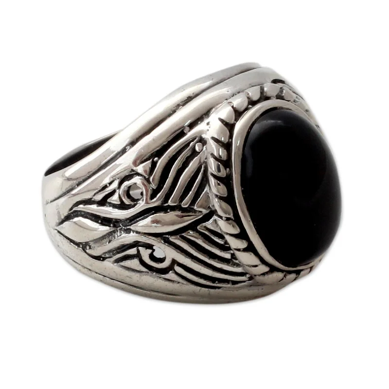 luxury rings for women -Novica Handmade Dark Waves Men'S Onyx Ring