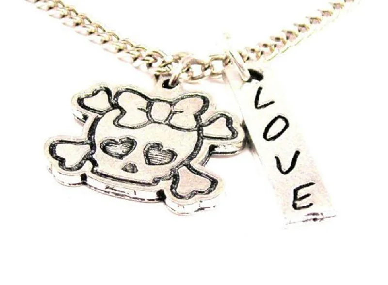 gold pendant necklaces for women -Skull And Crossbones With Bow And Heart Eyes Love Stick Necklace