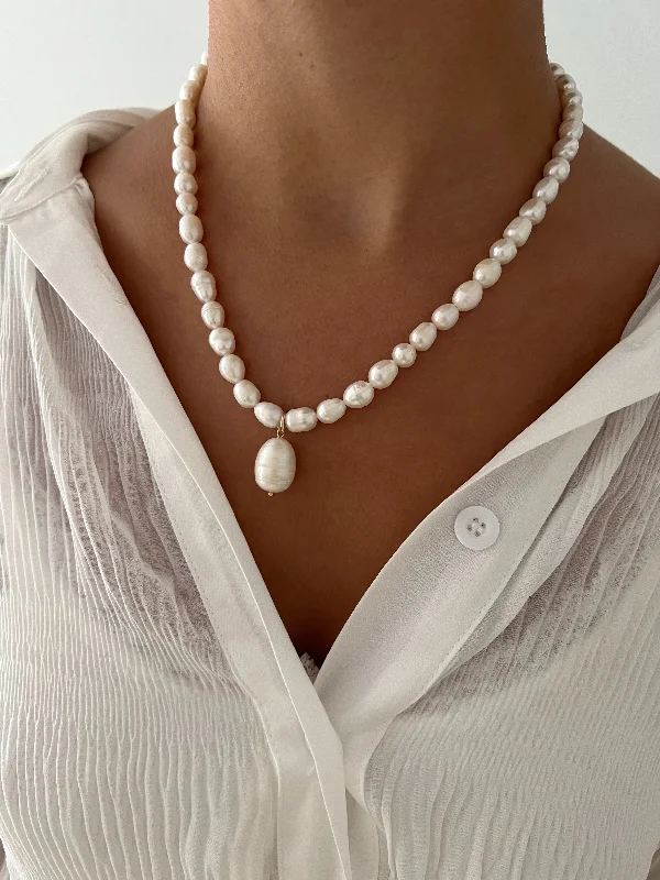 gold heart-shaped necklaces -MEG PEARL ON PEARL NECKLACE