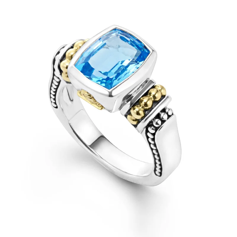 wedding rings with sapphires -Caviar Color Bezel-Set Swiss Blue Topaz Ring