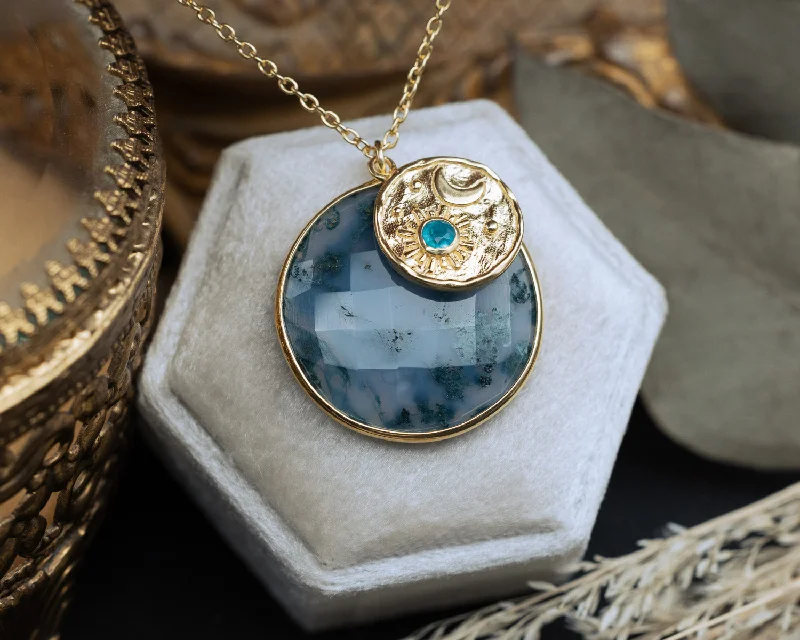 pendant necklaces for women -LUNA NECKLACE - 18K GOLD VERMEIL PENDANT WITH MOSS AGATE - BY JORGE REVILLA