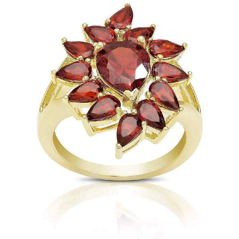 diamond cluster rings for women -Dolce Giavonna Gold Over Sterling Silver Simulated Garnet Flower Ring