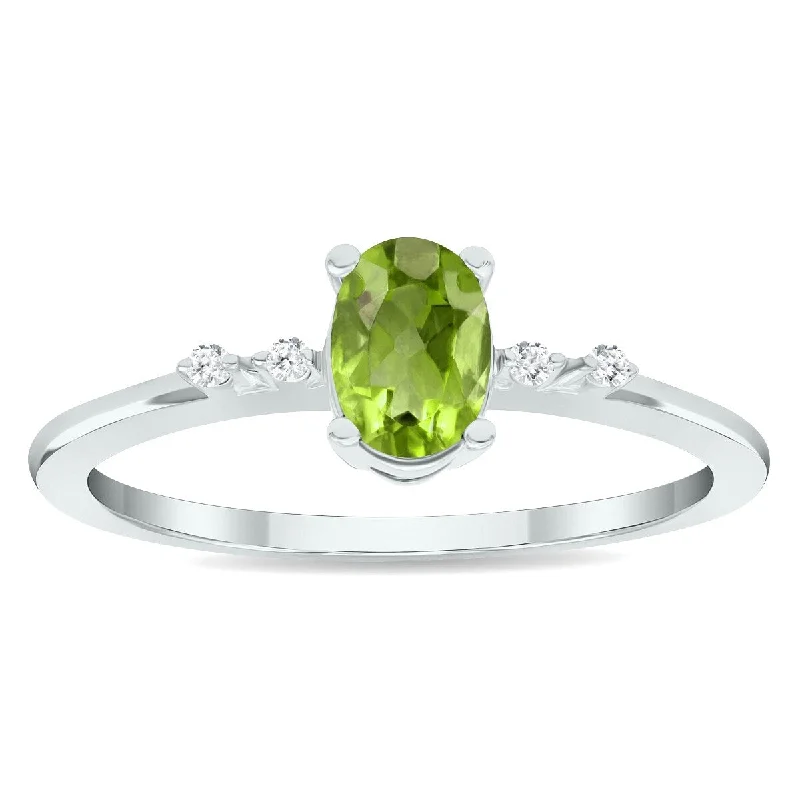 emerald rings for women -Women's Peridot and Diamond Sparkle Ring in 10K White Gold