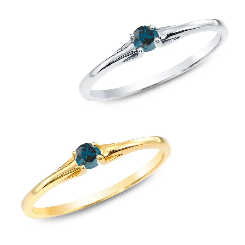 vintage solitaire rings -Auriya 1/10ctw Round Blue Diamond Promise Ring 10K Gold