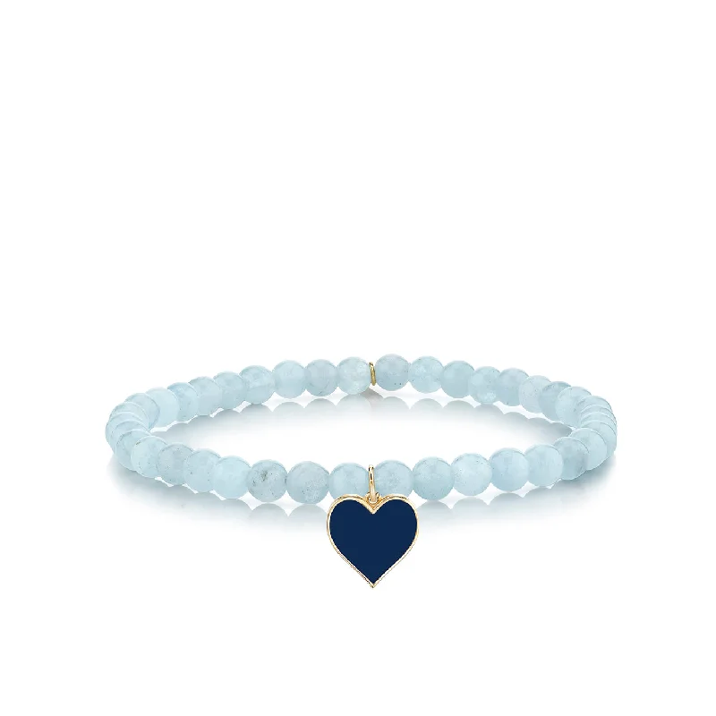 double-layer bracelets for women -Gold & Enamel Heart on Aquamarine