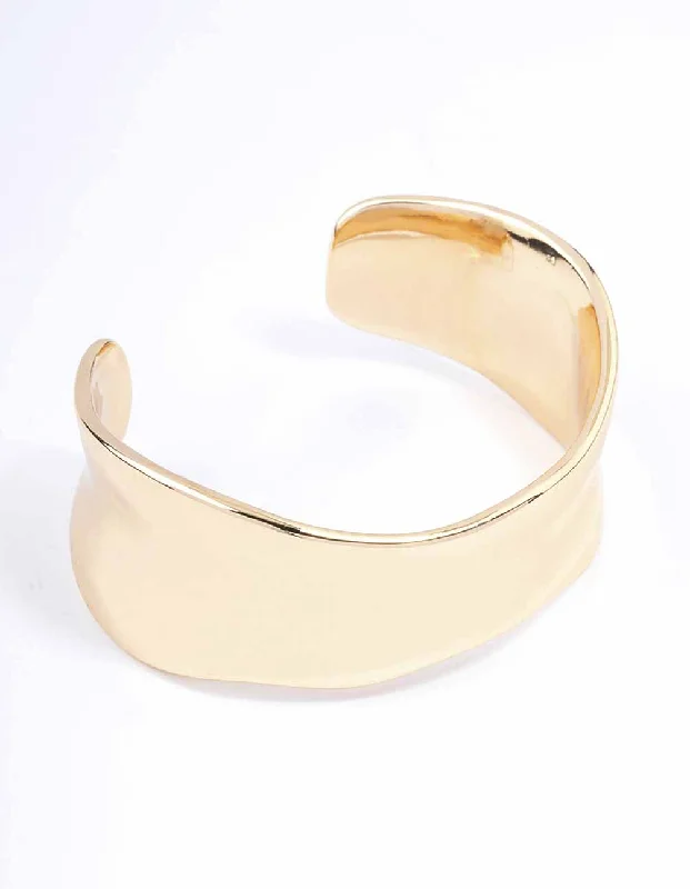 cuff bracelets for women -Gold Narrow Molten Wrist Cuff