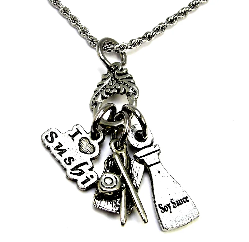 vintage pendant necklaces -I love sushi charm holder necklace 20" chain sushi necklace sushi lover