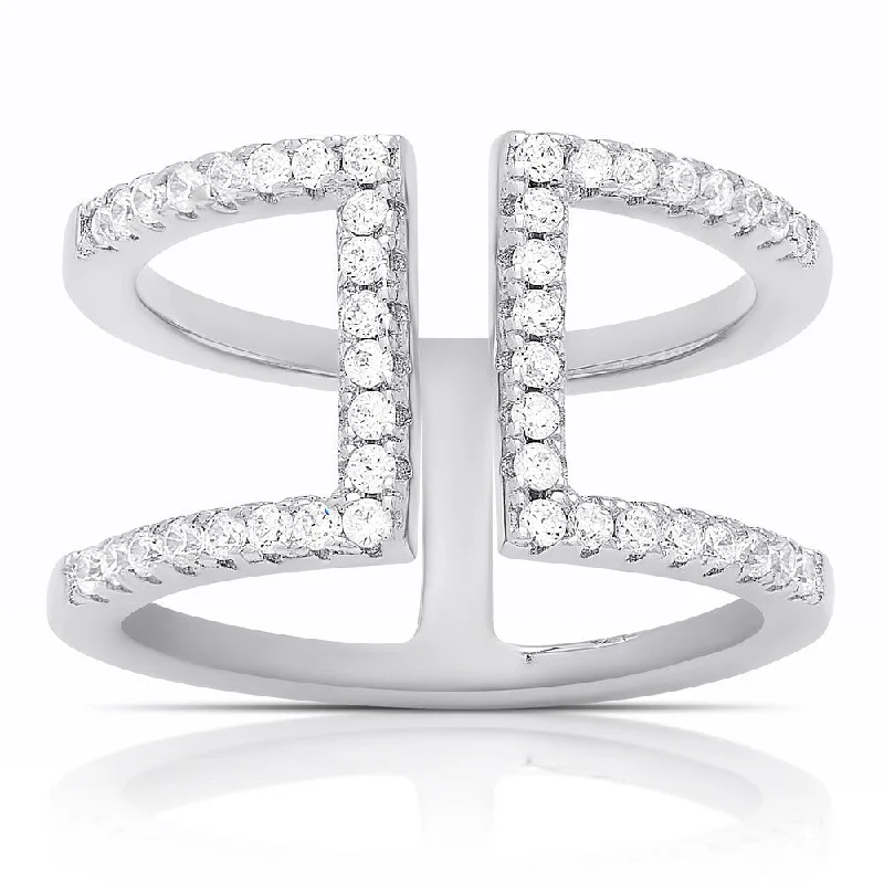 wedding bands with diamonds -Samantha Stone Sterling Silver Cubic Zirconia Split Shank Ring