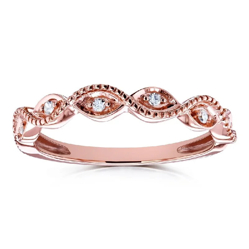 luxury rose gold rings -Annello by Kobelli 10k Gold Diamond Accent Braided Milgrain Fashion Ring Stackable Band