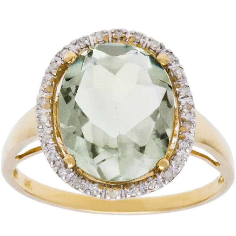 statement rings for women -Viducci 10k Gold Genuine Green Amethyst and 1/6ct TDW Diamond Halo Ring (G-H, I1-I2)