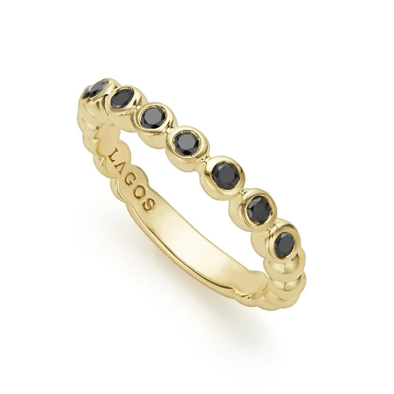 unique rings for women -Caviar Gold 18K Gold and Black Diamond Stacking Ring