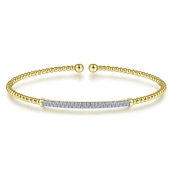 beaded bracelets for women -Gabriel & Co., 14K Bujukan Cuff with Diamond Pave Bar