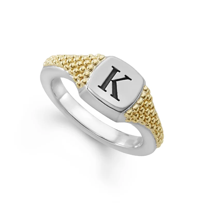 halo wedding rings for women -Signature Caviar Square Signet Ring