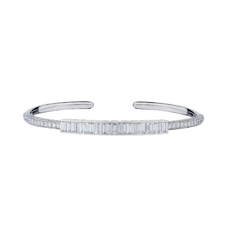 bohemian style bracelets for women -BAGUETTE & DIAMOND CUFF