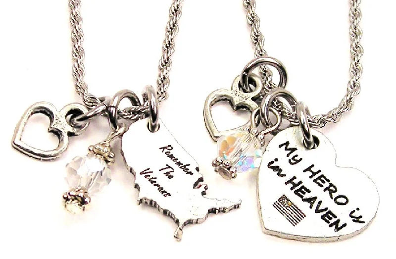 custom name necklaces for women -My Veteran Is In Heaven Set Of 2 Rope Chain Necklaces