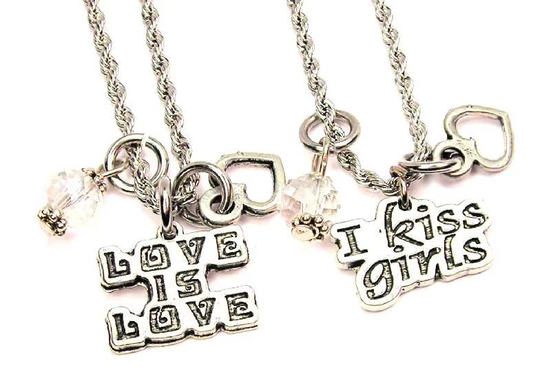 women's gold necklaces -Love Is Love Lesbian Set Of 2 Rope Chain Necklaces