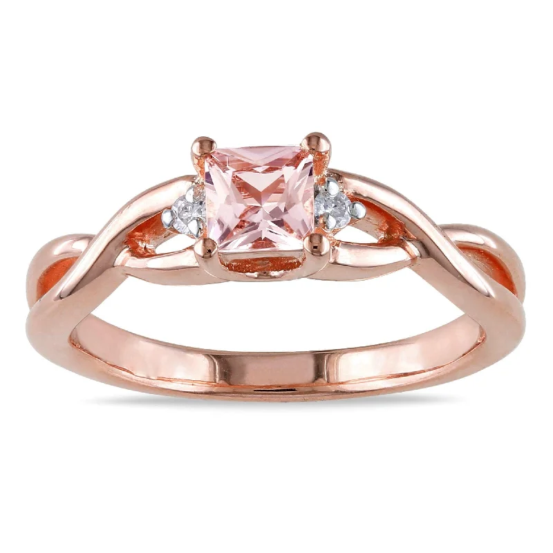 diamond cluster rings for women -Miadora Rose Goldplated Silver Morganite Diamond Accent Ring