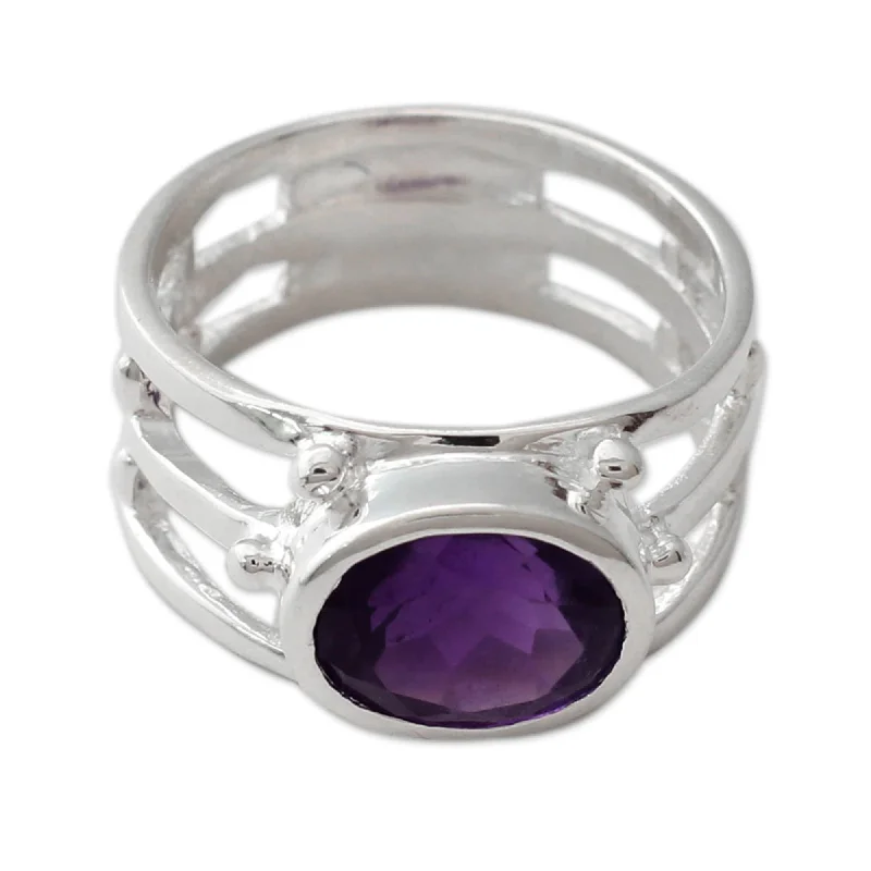 custom rings for women -Handmade Sterling Silver 'Twilight Mood' Amethyst Ring (India)