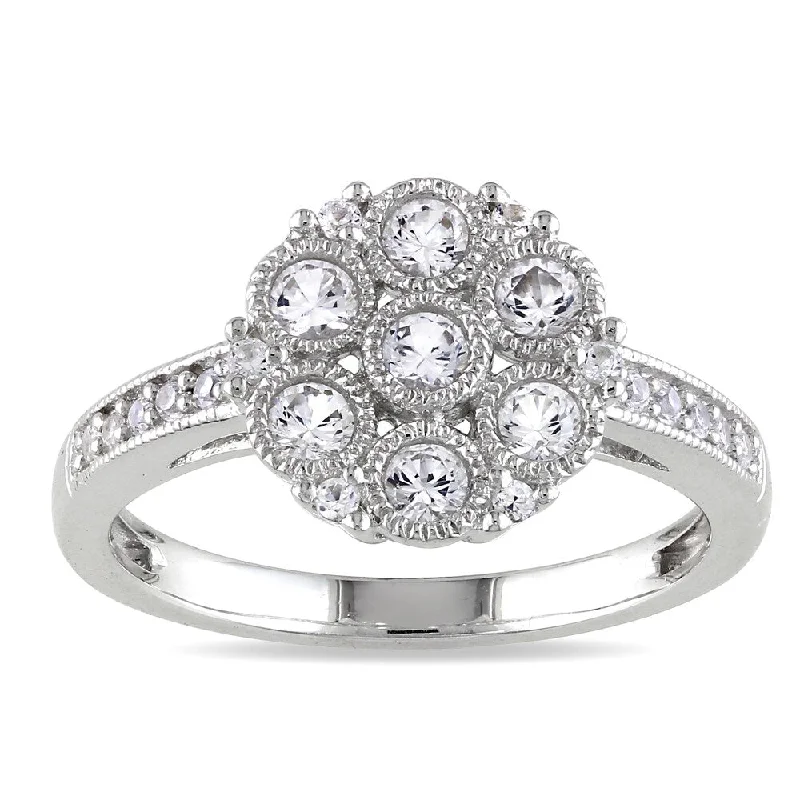 anniversary gemstone rings -Miadora Sterling Silver Created White Sapphire Flower Cluster Ring