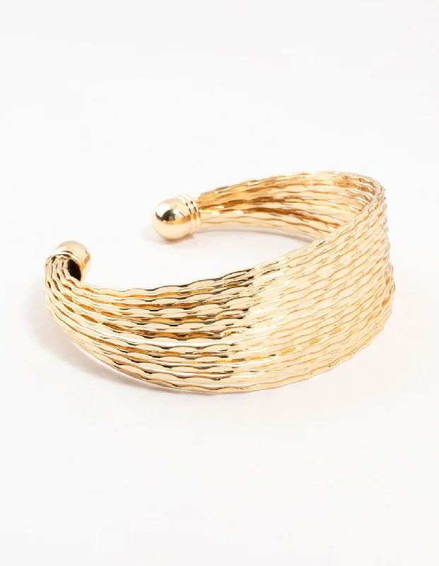 handmade bangles for women -Gold Plated Multi Strand Wrist Cuff